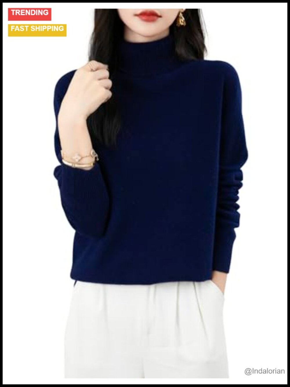 100% Merino Wool Turtleneck Seamless Knit Pullover Sweater